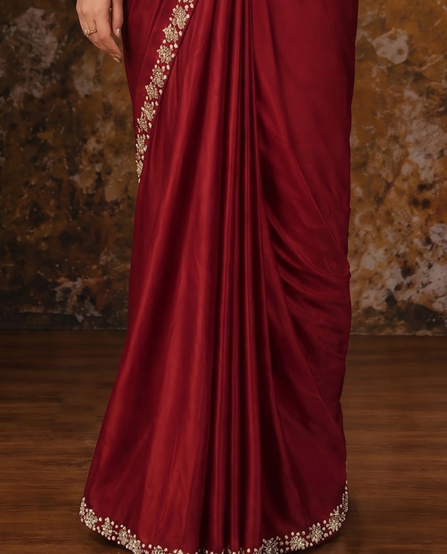 27118 - Maroon Embroidered Wedding Party Designer Saree